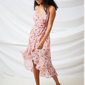 Altar’d State Pink Floral And Sparkle Wrap Dress Midi Length Size XS V-Neck